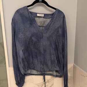 Lola & Sophie Blue Speckled V-Neck Long Sleeve Blouse